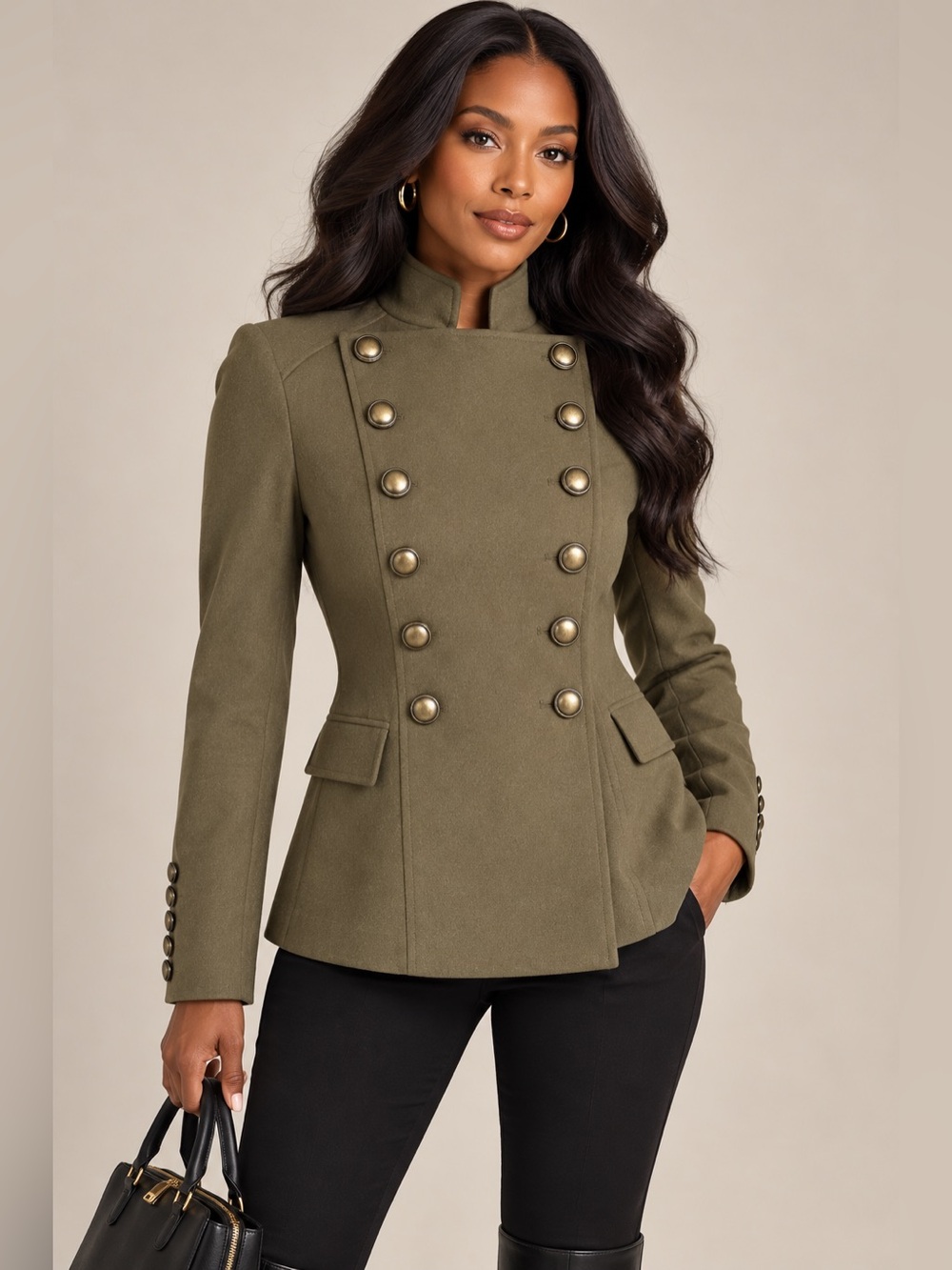 Theory Olive Wool Military Jacket Double Breasted High Collar Size 2